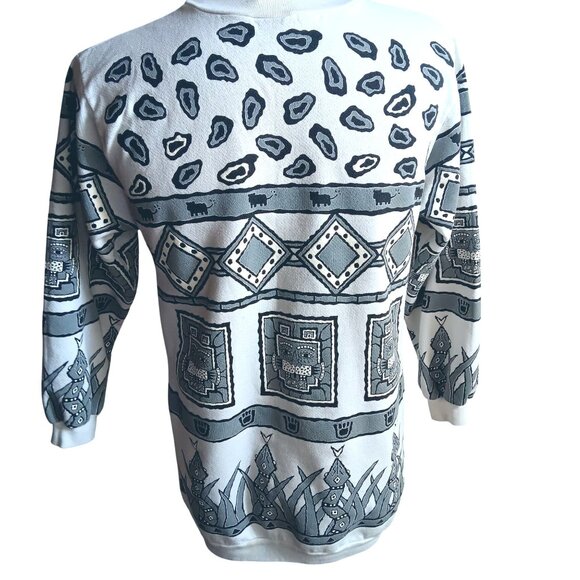 Vintage Womens SweatShirt Large 1980s Puff AOP Aztec Mayan Cats T-shirt  Scarab - Picture 4 of 6